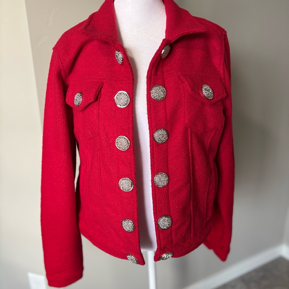 Orly Red Women's Utility Jacket with Silver Buttons